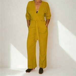Eve Gravel Mustard Yellow Wrap Jumpsuit
